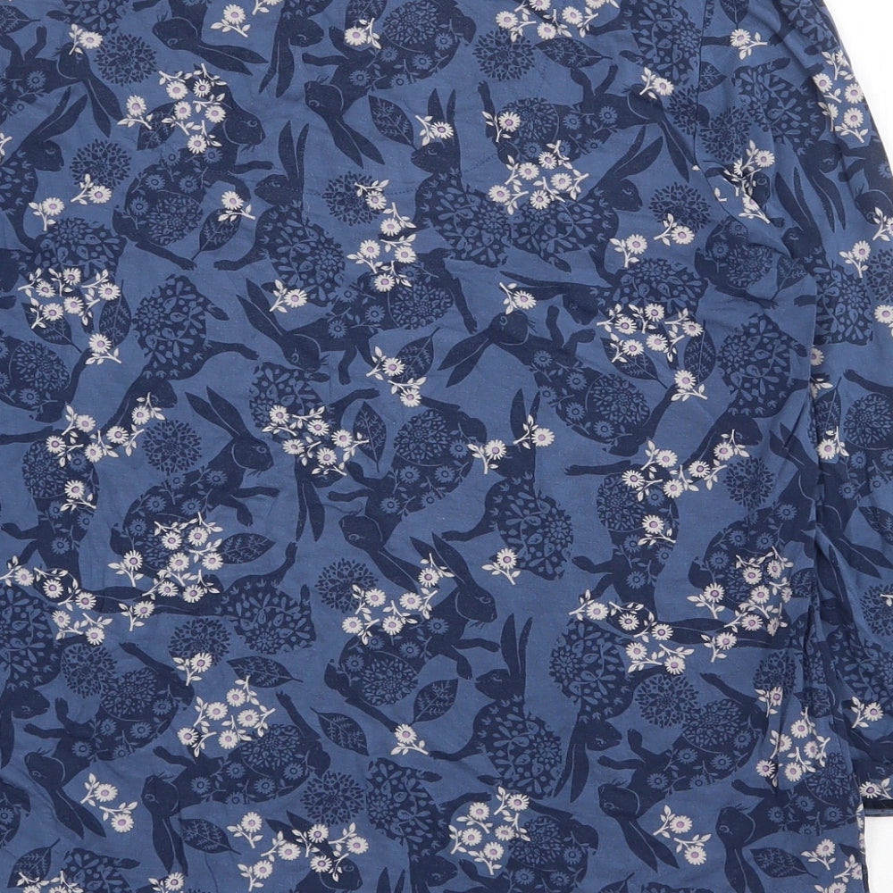 White Stuff Womens Blue Geometric Cotton Basic Blouse Size 16 Boat Neck - Rabbit