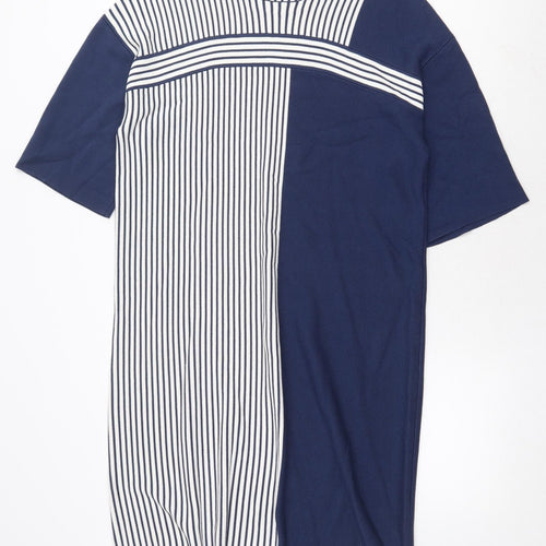 Jaeger Womens Blue Striped Viscose A-Line Size L Round Neck Pullover