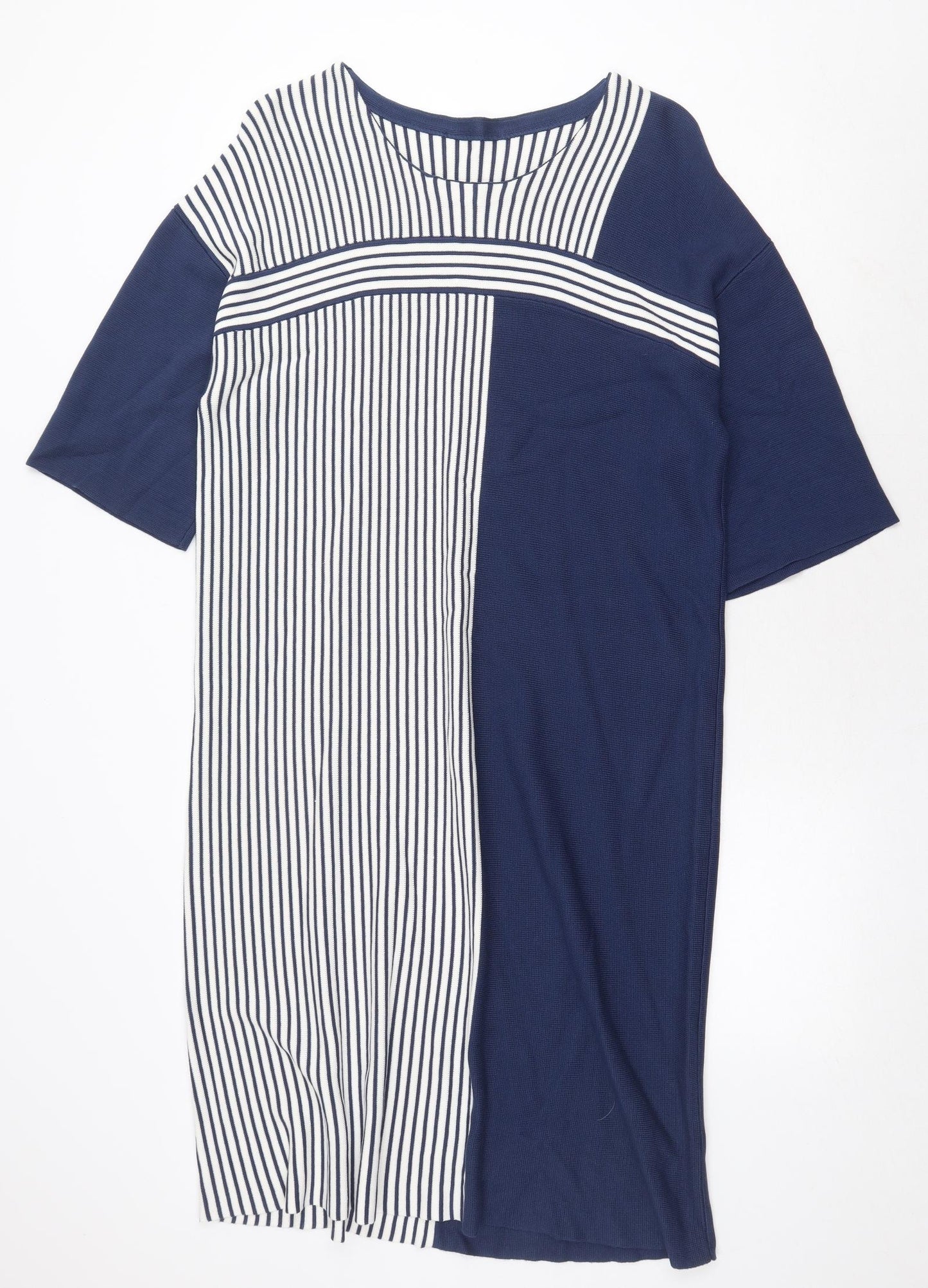 Jaeger Womens Blue Striped Viscose A-Line Size L Round Neck Pullover