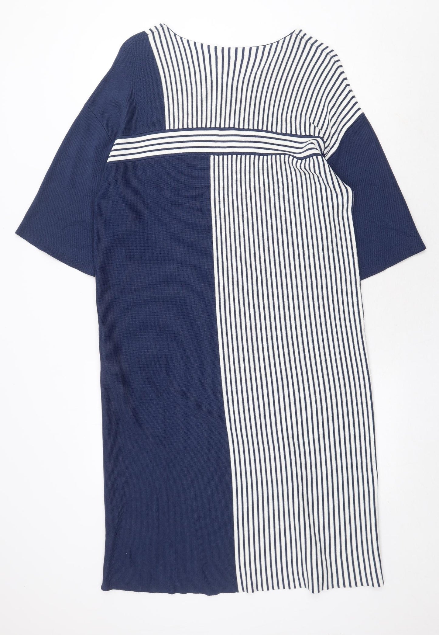 Jaeger Womens Blue Striped Viscose A-Line Size L Round Neck Pullover