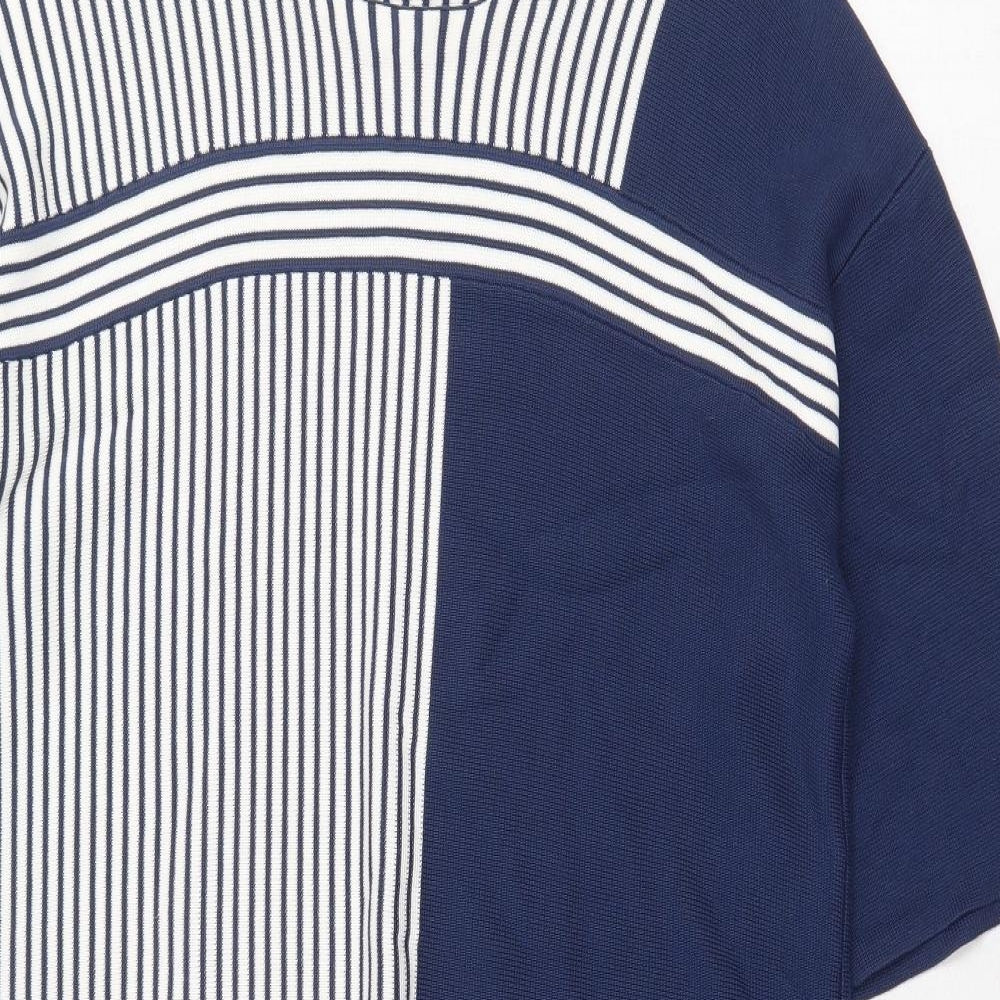 Jaeger Womens Blue Striped Viscose A-Line Size L Round Neck Pullover
