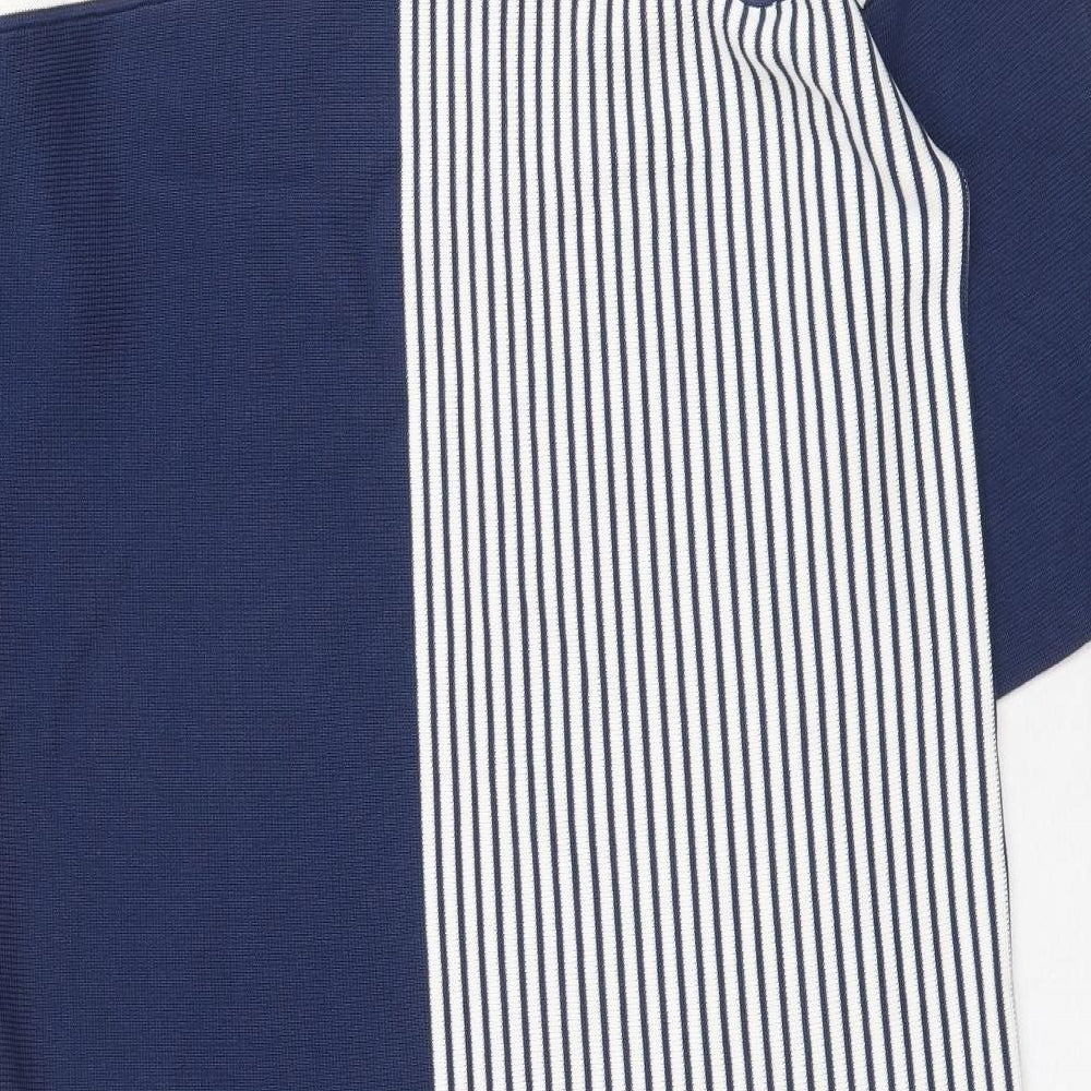 Jaeger Womens Blue Striped Viscose A-Line Size L Round Neck Pullover