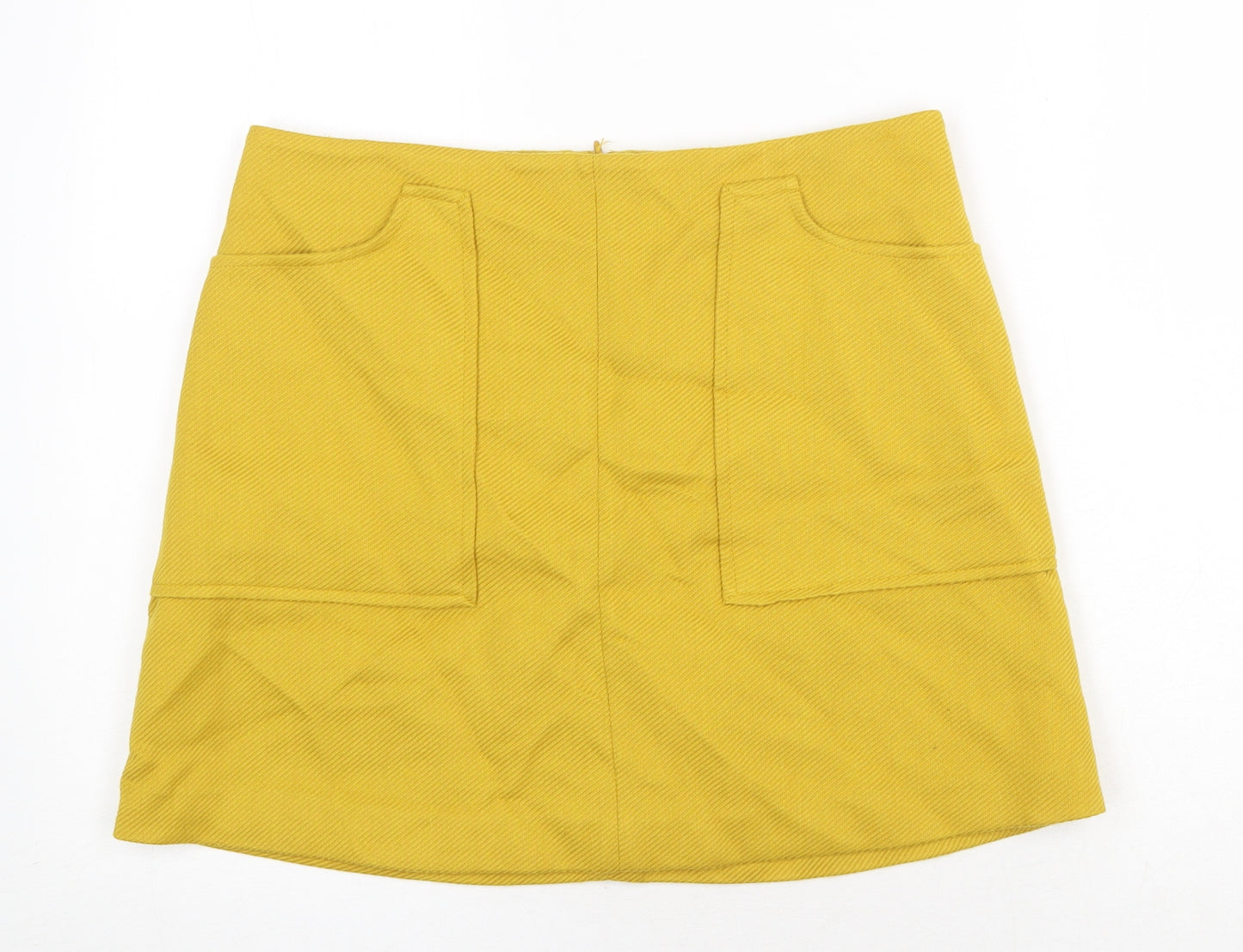 FOREVER 21 Womens Yellow Polyester A-Line Skirt Size L Zip