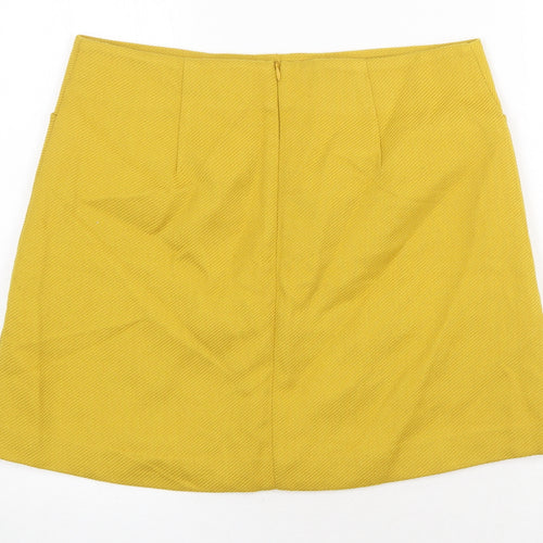 FOREVER 21 Womens Yellow Polyester A-Line Skirt Size L Zip