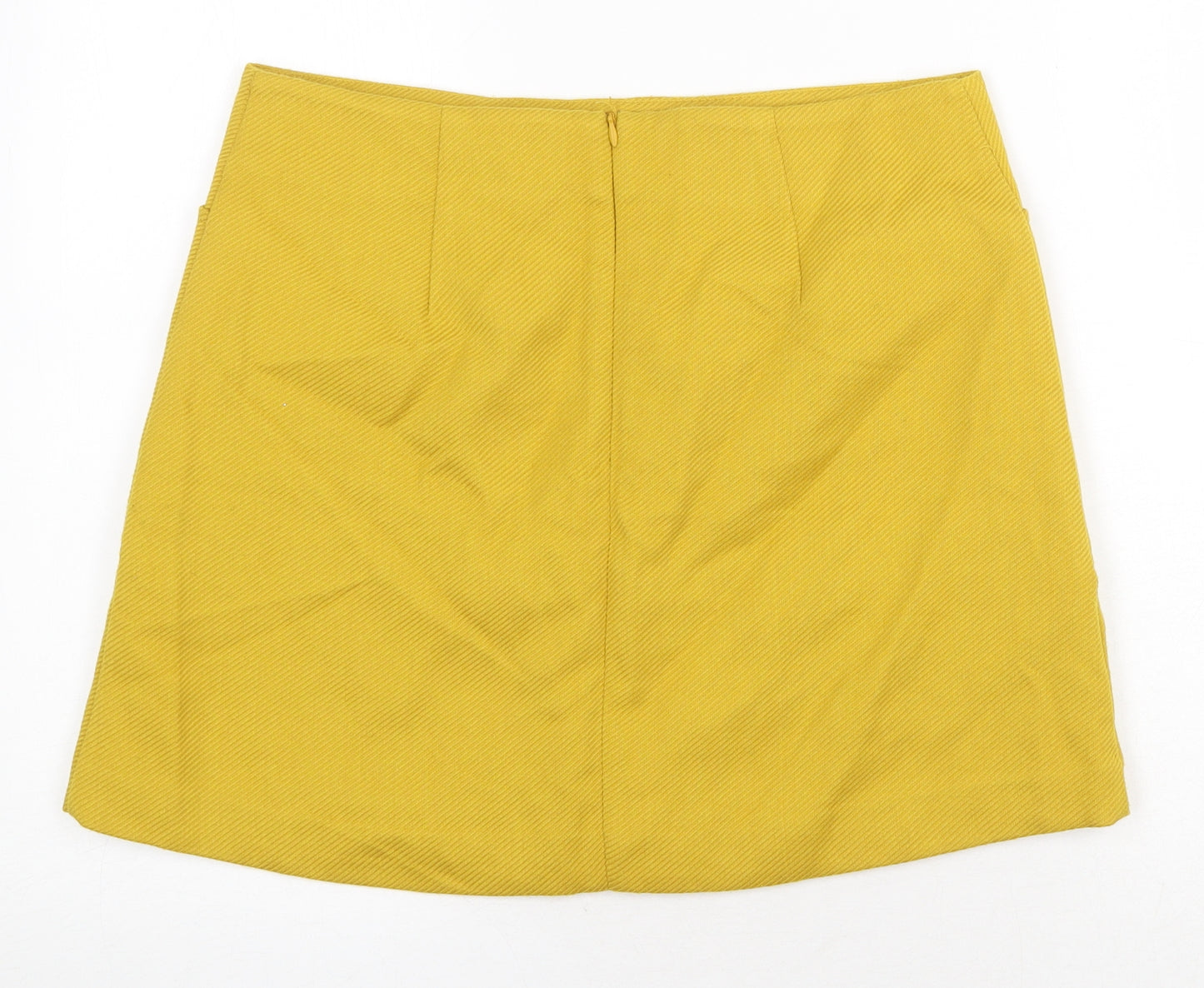 FOREVER 21 Womens Yellow Polyester A-Line Skirt Size L Zip