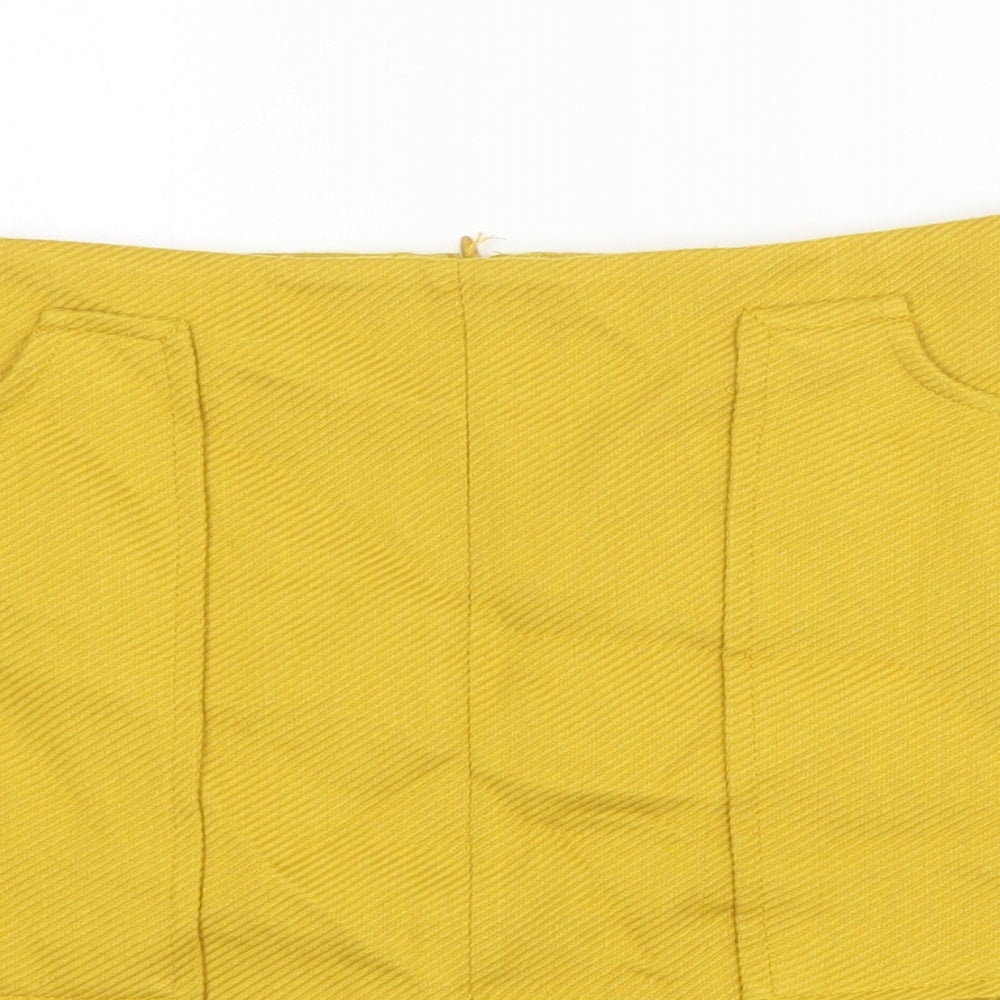 FOREVER 21 Womens Yellow Polyester A-Line Skirt Size L Zip