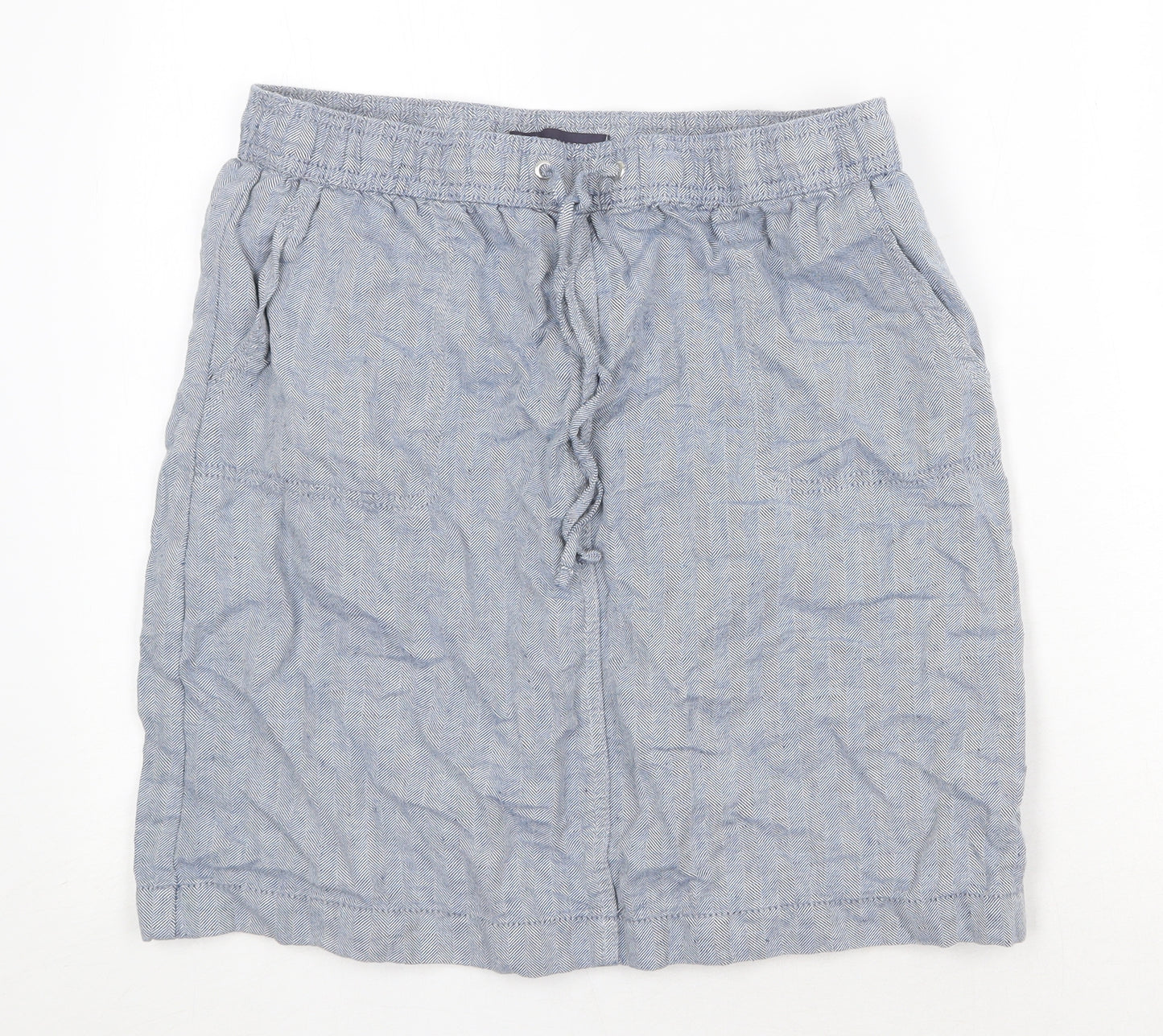 Marks and Spencer Womens Blue Linen A-Line Skirt Size 12 Tie