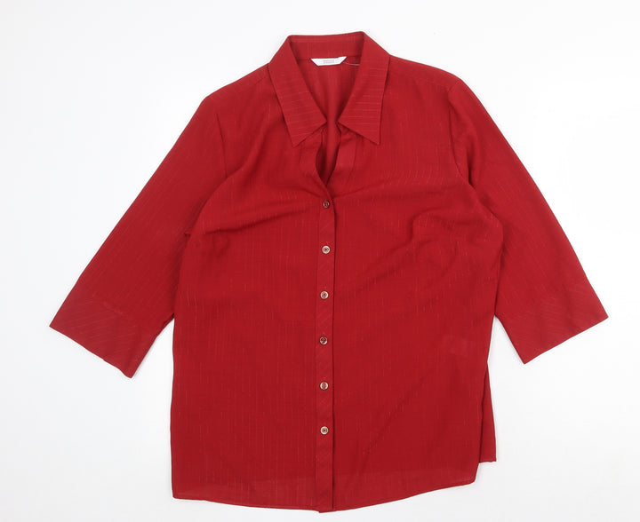 Marks and Spencer Womens Red Polyester Basic Button-Up Size 14 Collared