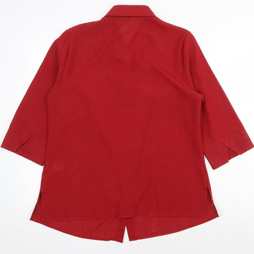 Marks and Spencer Womens Red Polyester Basic Button-Up Size 14 Collared