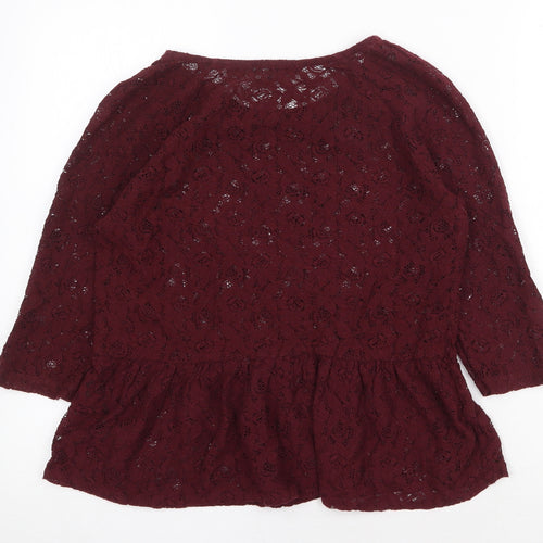 NEXT Womens Red Floral Polyester Basic Blouse Size 10 Round Neck