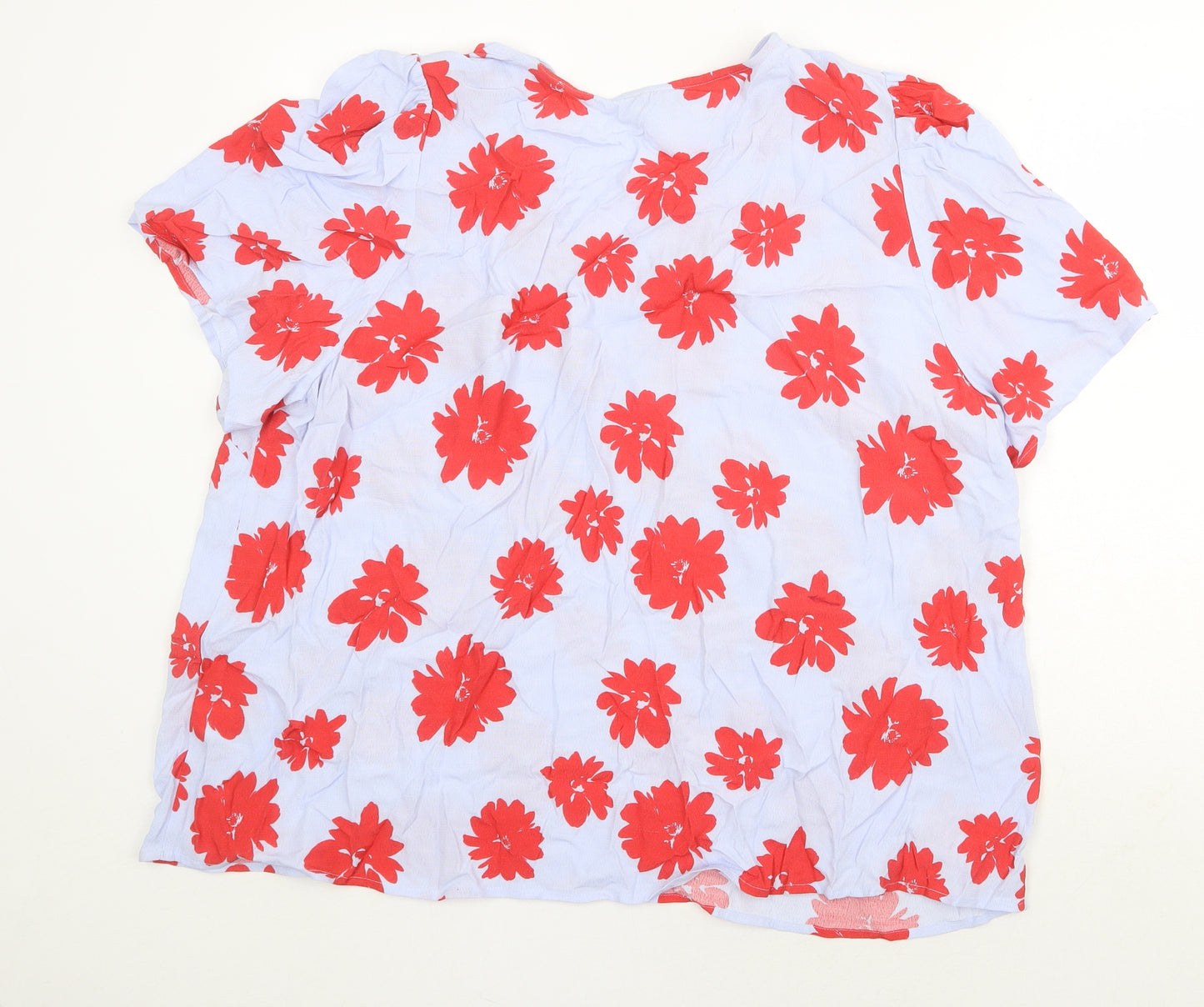 Marks and Spencer Womens Blue Floral Viscose Basic T-Shirt Size 24 V-Neck