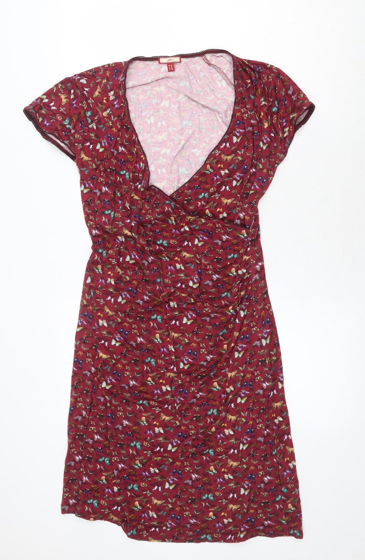 Joe Browns Womens Red Geometric Cotton A-Line Size 16 V-Neck Pullover - Butterfly