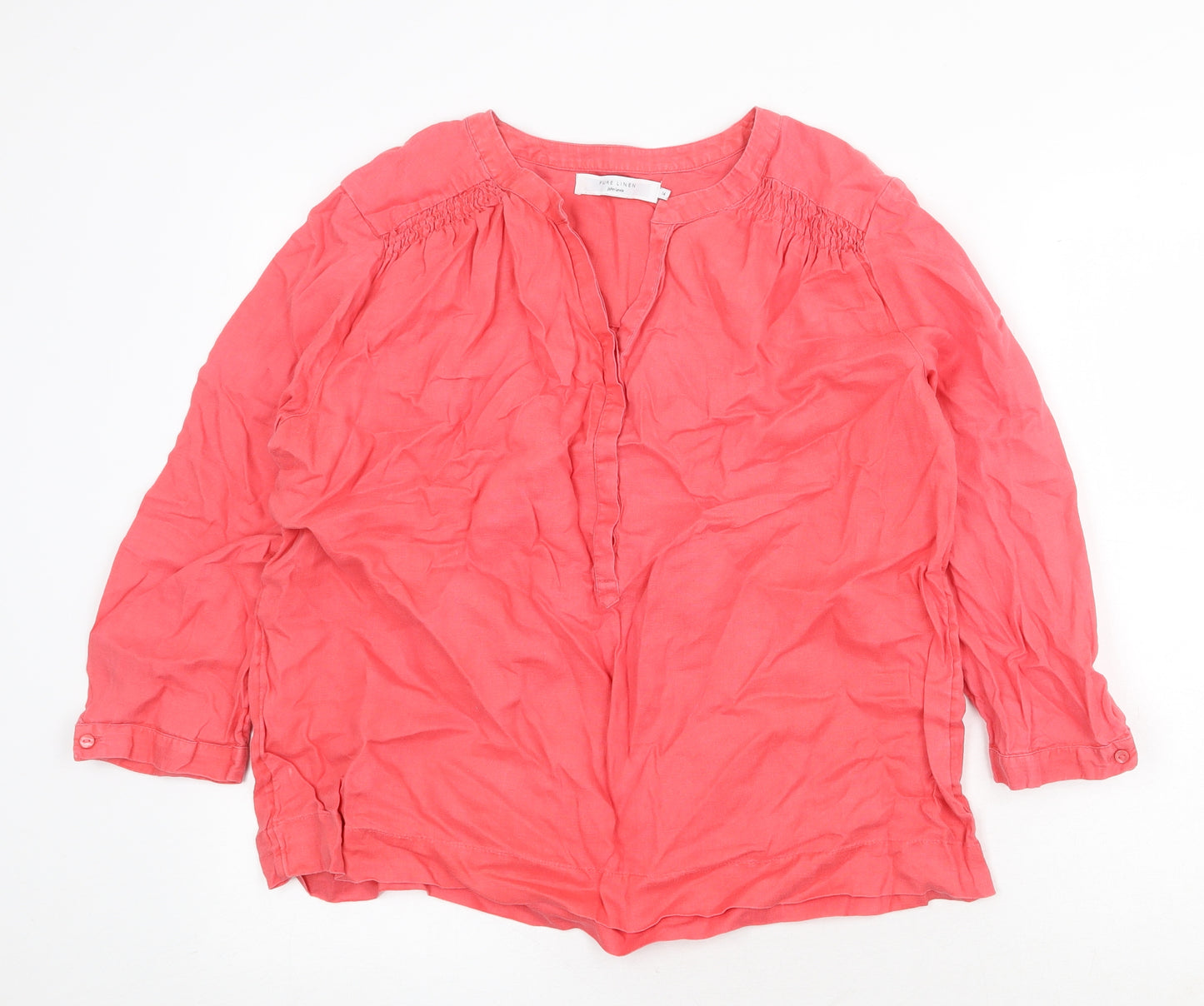 John Lewis Womens Pink Linen Basic Blouse Size 14 V-Neck