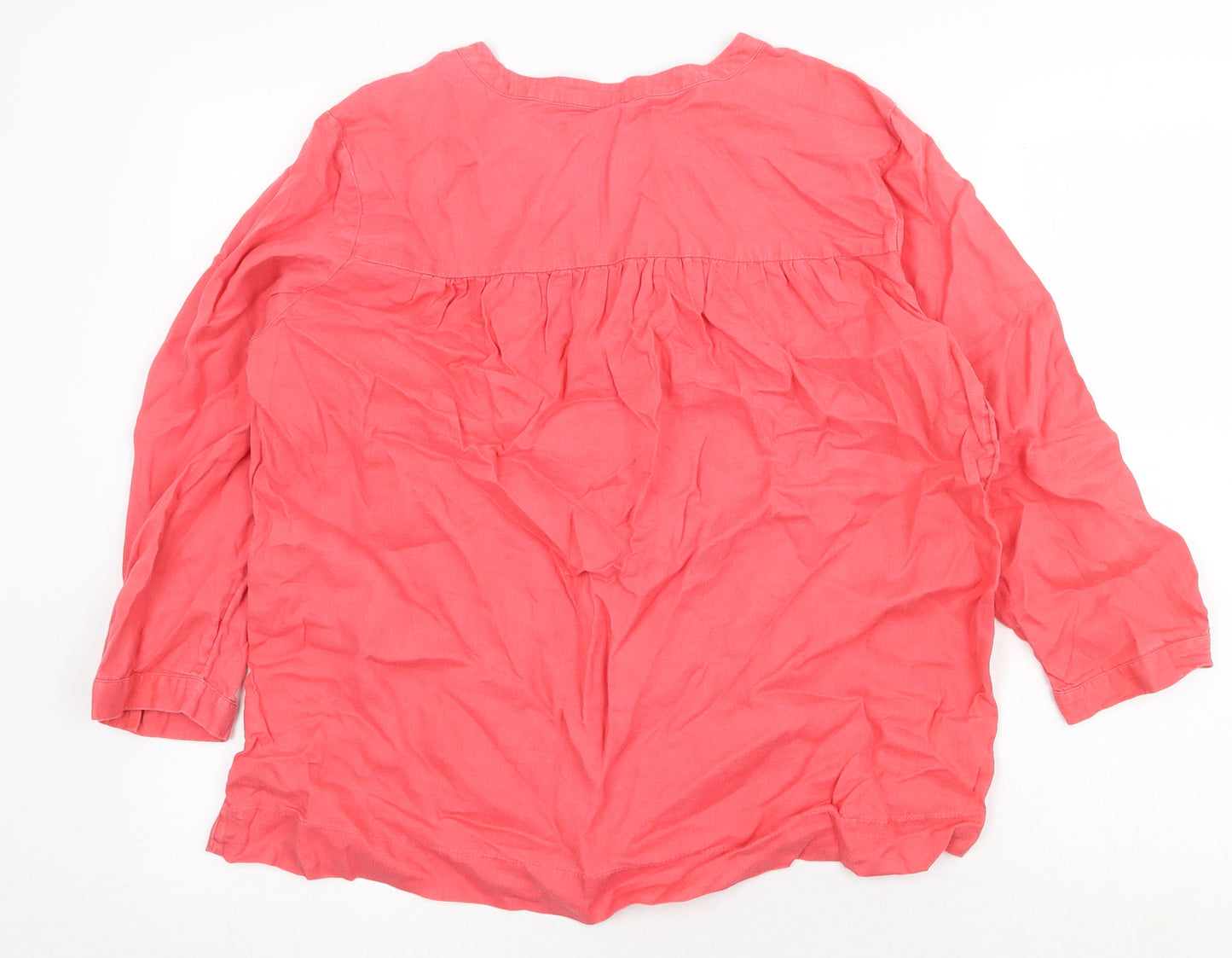 John Lewis Womens Pink Linen Basic Blouse Size 14 V-Neck