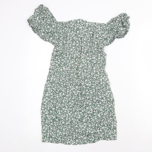 SheIn Womens Green Floral Polyester A-Line Size M Boat Neck Zip