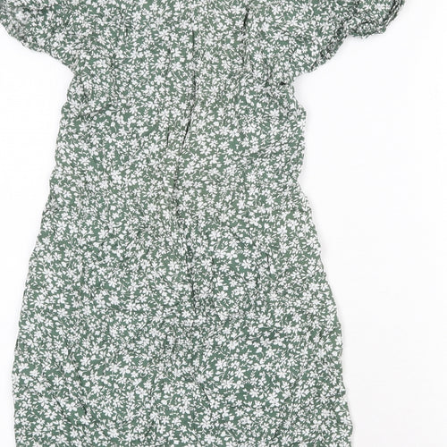SheIn Womens Green Floral Polyester A-Line Size M Boat Neck Zip