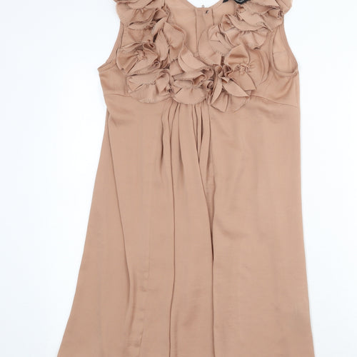 H&M Womens Beige Polyester A-Line Size 8 V-Neck Zip