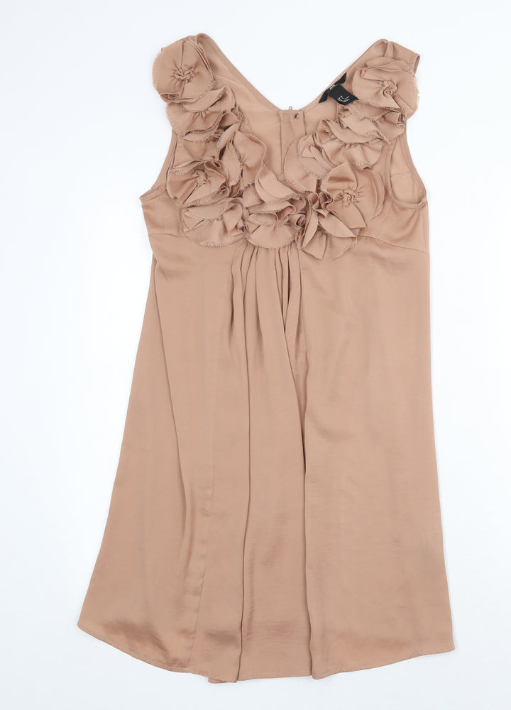 H&M Womens Beige Polyester A-Line Size 8 V-Neck Zip