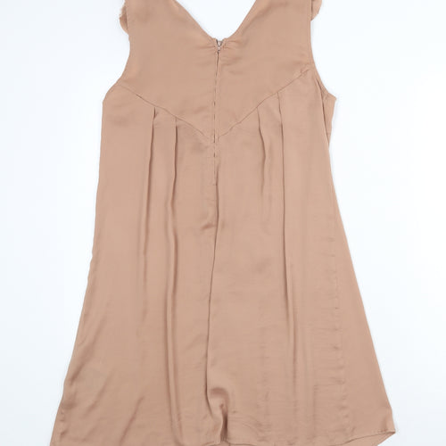 H&M Womens Beige Polyester A-Line Size 8 V-Neck Zip