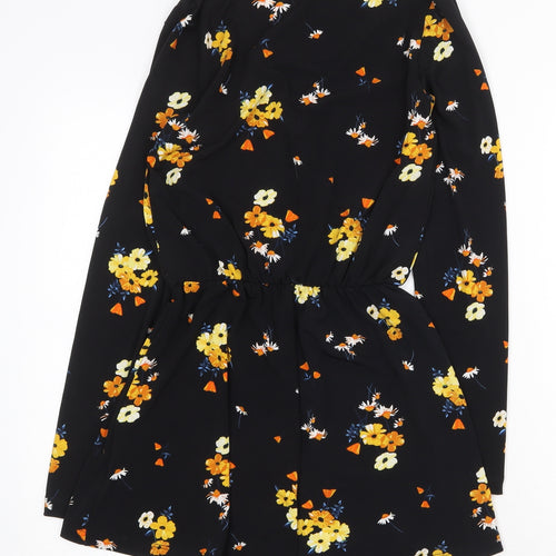 H&M Womens Black Floral Polyester Playsuit One-Piece Size 4 Snap