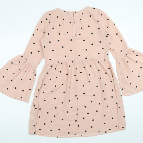 ASOS Womens Pink Polka Dot Polyester A-Line Size 8 Round Neck Button