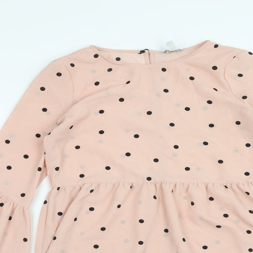 ASOS Womens Pink Polka Dot Polyester A-Line Size 8 Round Neck Button