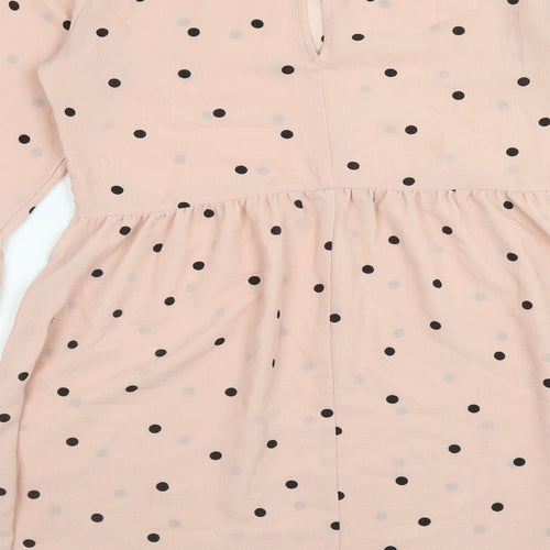 ASOS Womens Pink Polka Dot Polyester A-Line Size 8 Round Neck Button