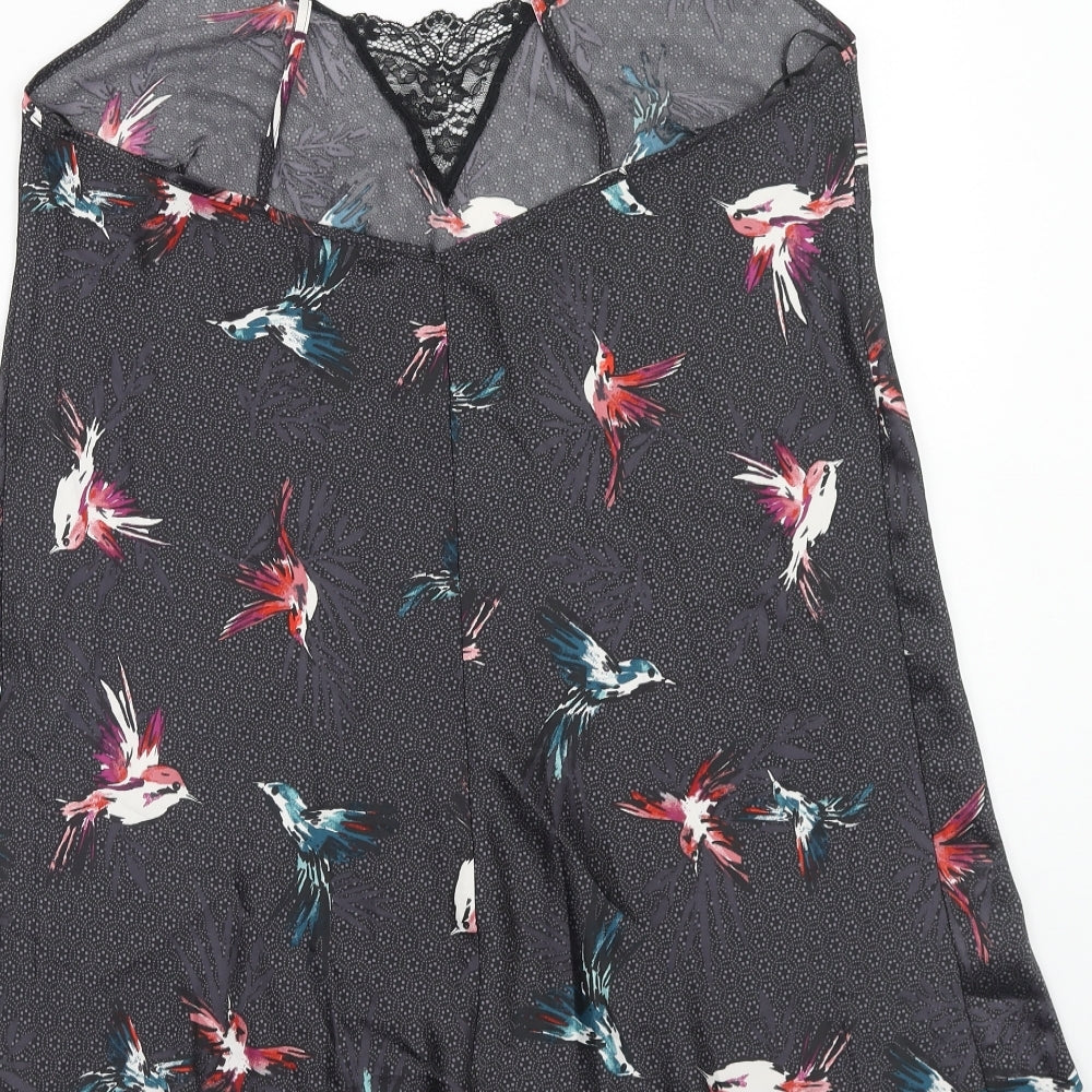 Marks and Spencer Womens Black Geometric Polyester Cami Dress Size 16 - Bird Print, Lace Insert