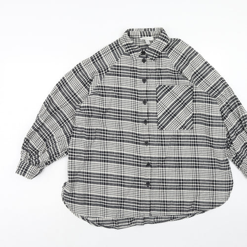 Topshop Womens Black Geometric Cotton Basic Button-Up Size 8 Collared