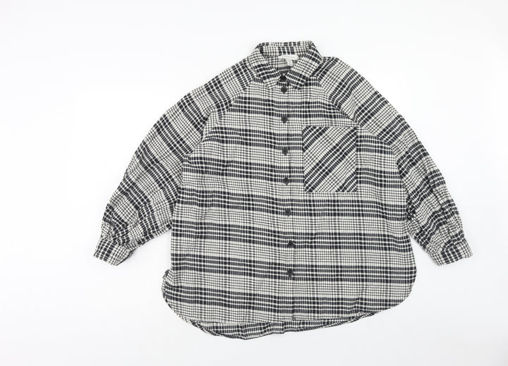 Topshop Womens Black Geometric Cotton Basic Button-Up Size 8 Collared