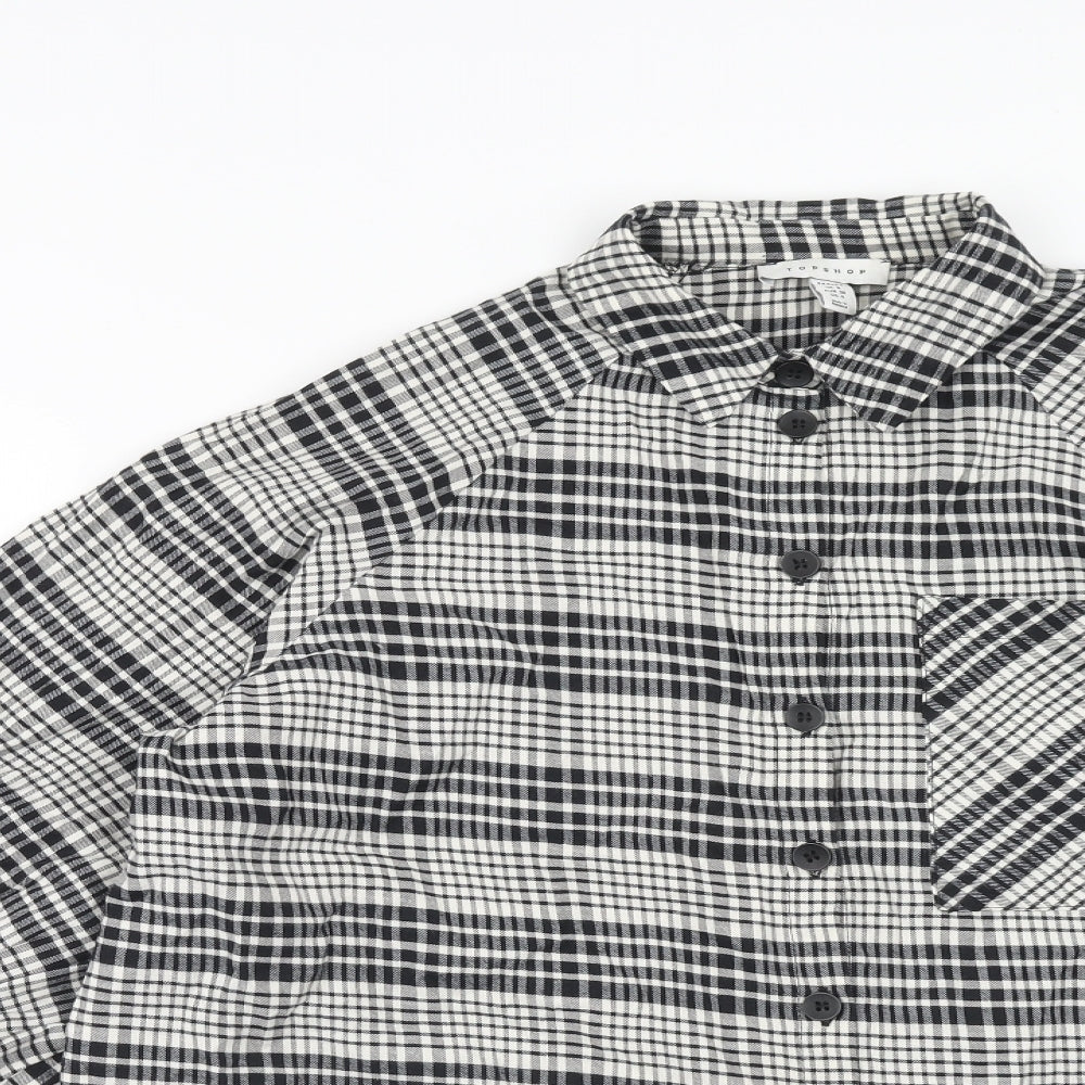 Topshop Womens Black Geometric Cotton Basic Button-Up Size 8 Collared
