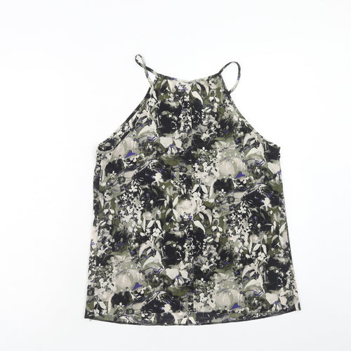 Miss Selfridge Womens Green Geometric Polyester Basic Tank Size 12 Round Neck
