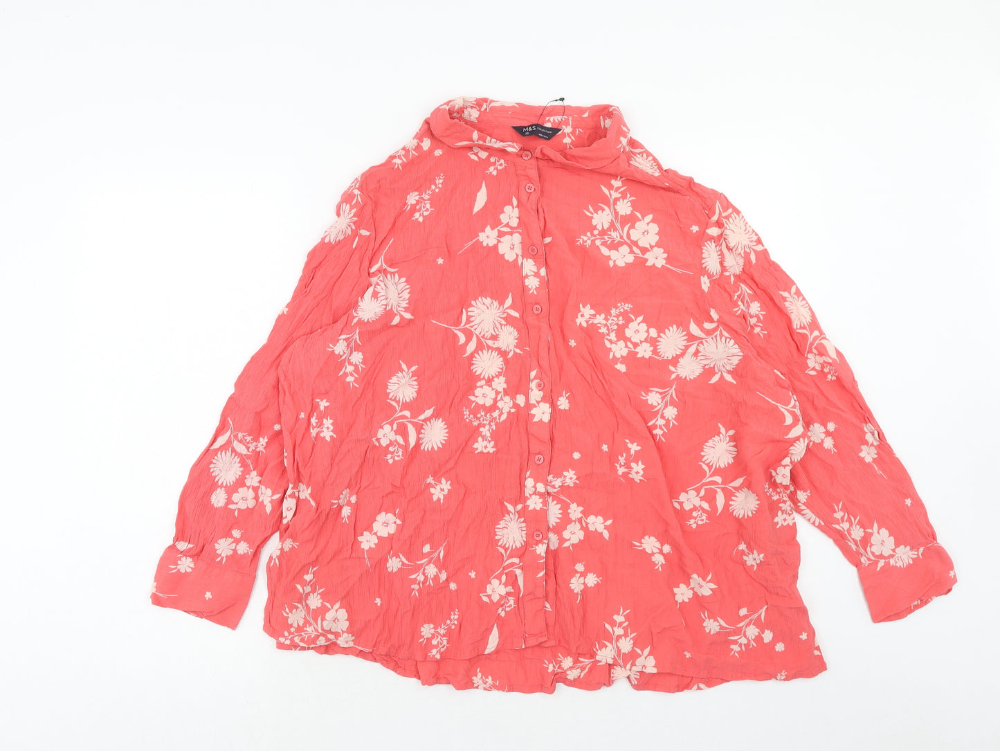 Marks and Spencer Womens Pink Geometric Viscose Basic Button-Up Size 22 Collared