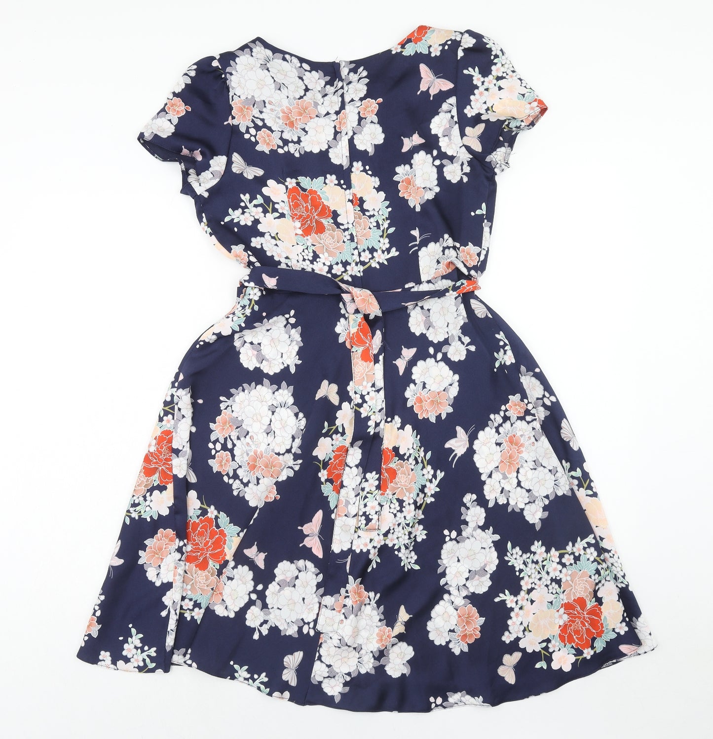 Billie & Blossom Womens Blue Floral Polyester Fit & Flare Size 14 Round Neck Zip