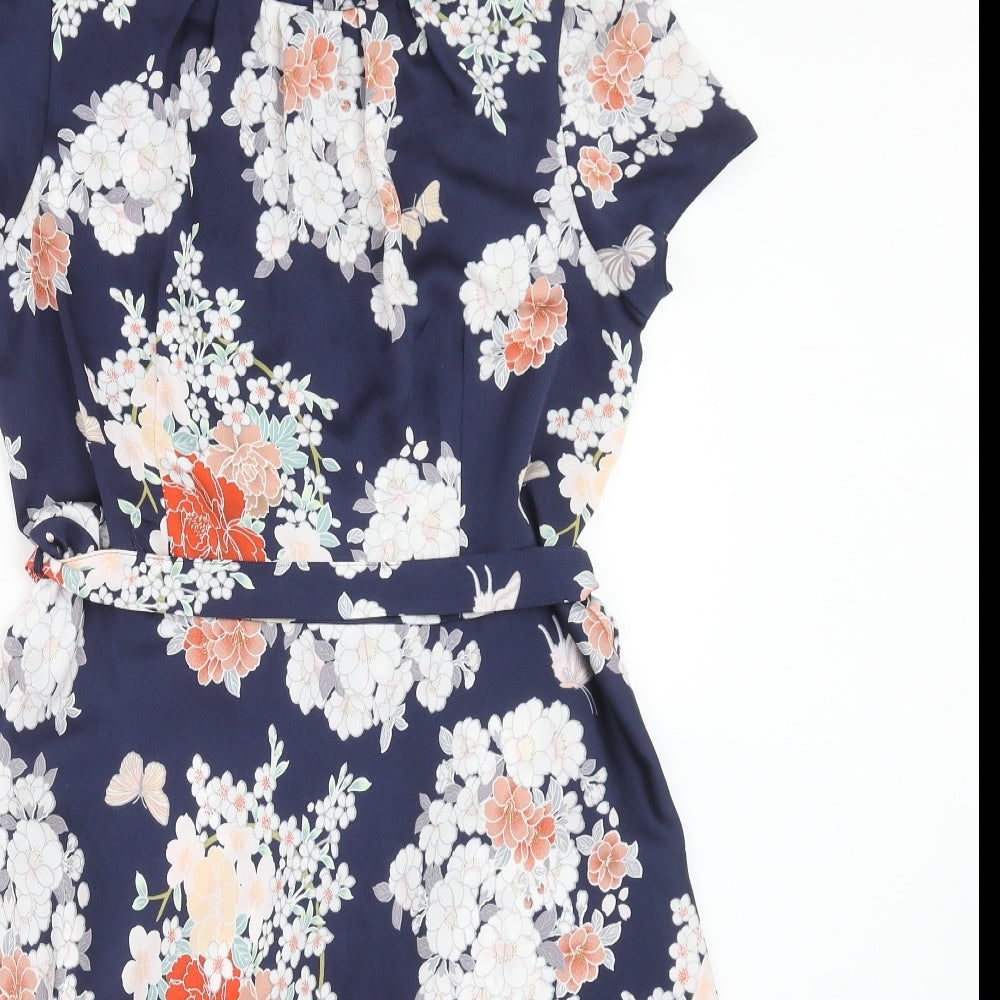 Billie & Blossom Womens Blue Floral Polyester Fit & Flare Size 14 Round Neck Zip