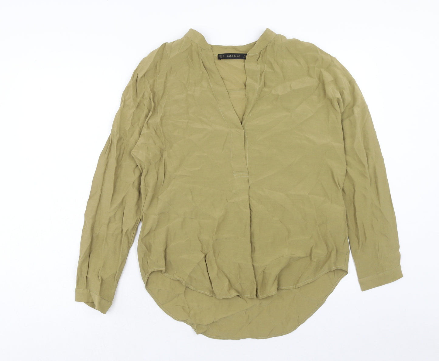 Zara Womens Green Viscose Basic Blouse Size M V-Neck