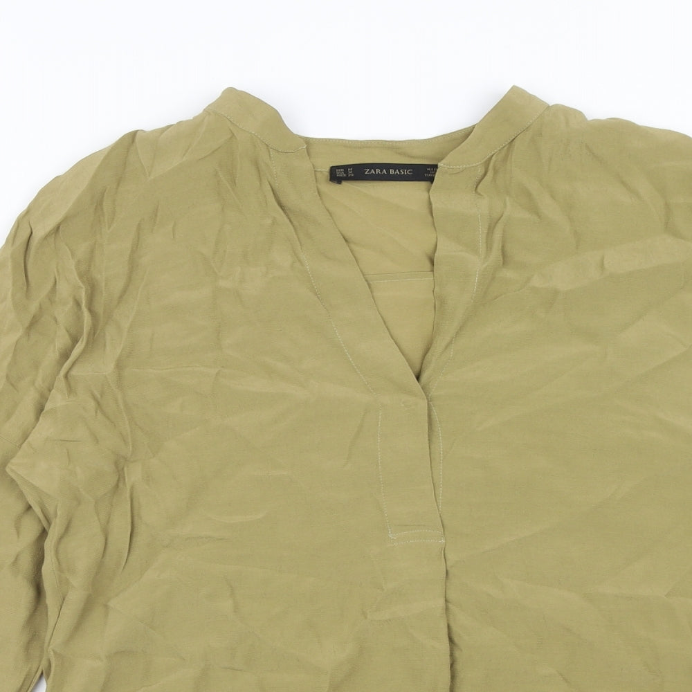 Zara Womens Green Viscose Basic Blouse Size M V-Neck