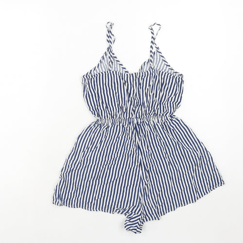 H&M Womens Blue Striped Viscose Playsuit One-Piece Size 6 Pullover