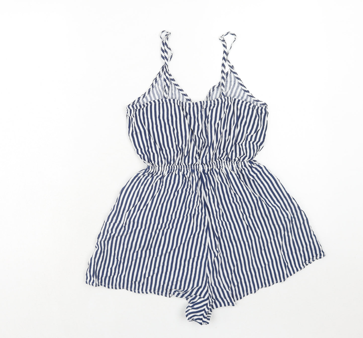 H&M Womens Blue Striped Viscose Playsuit One-Piece Size 6 Pullover