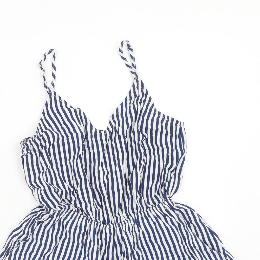 H&M Womens Blue Striped Viscose Playsuit One-Piece Size 6 Pullover