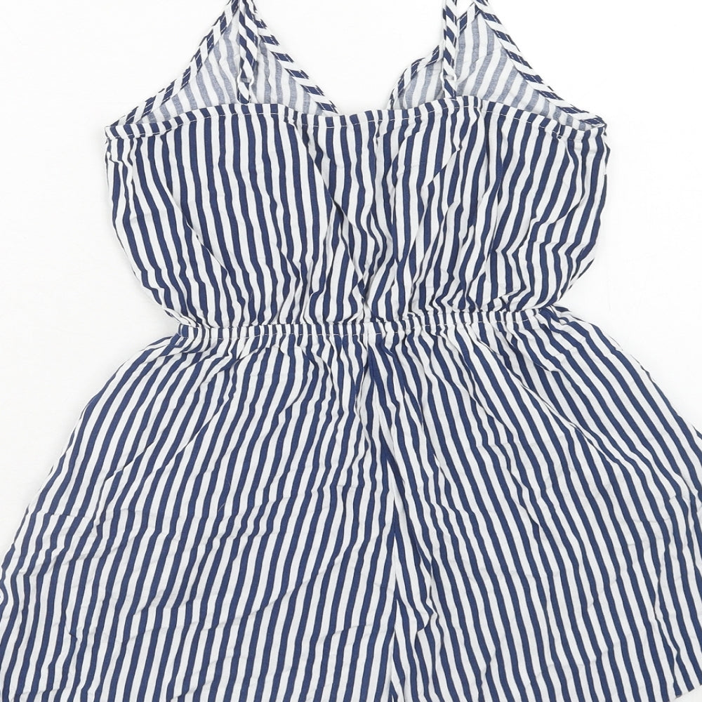 H&M Womens Blue Striped Viscose Playsuit One-Piece Size 6 Pullover