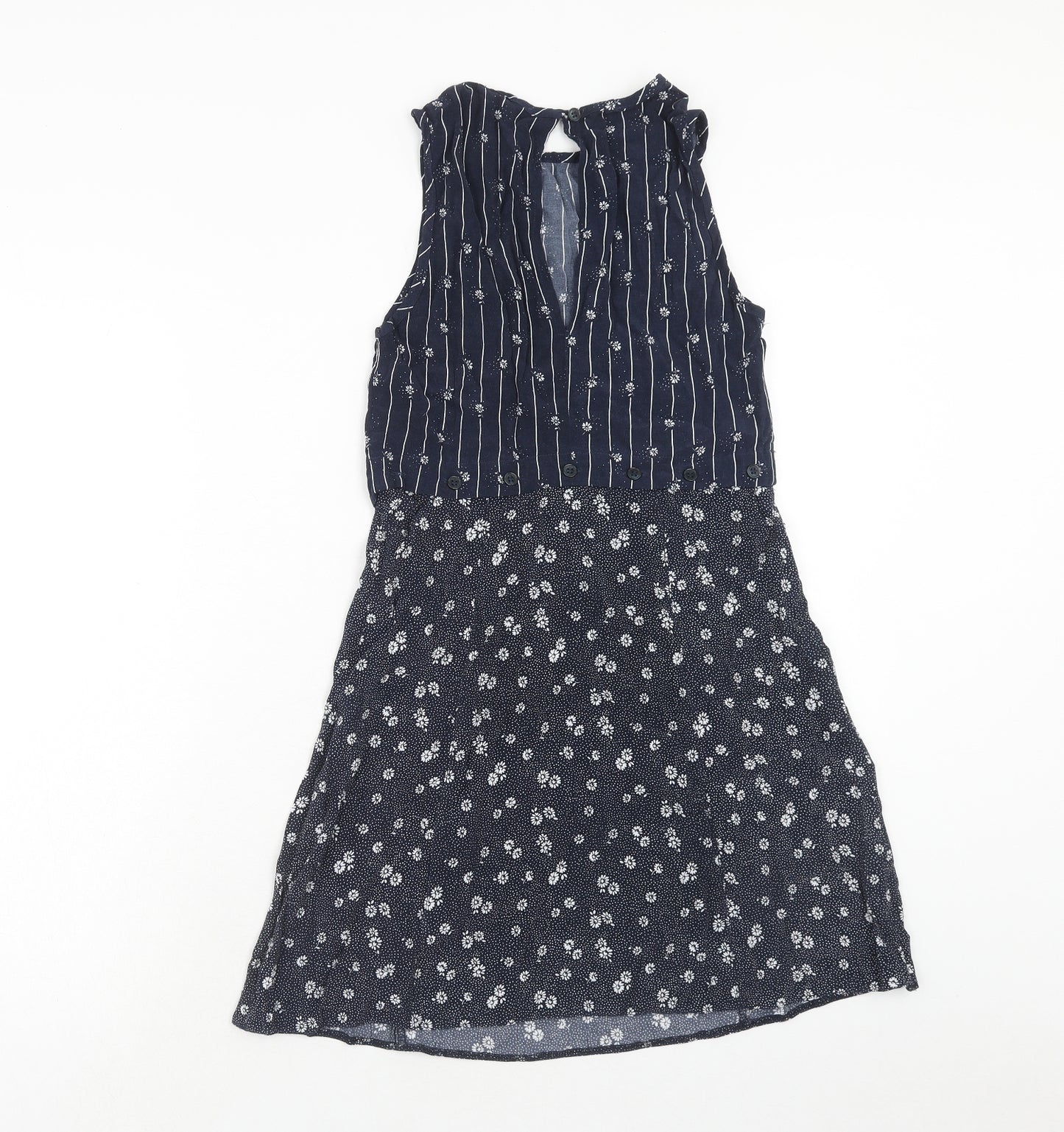 Cooperative Womens Blue Geometric Viscose Skater Dress Size XS Round Neck Button