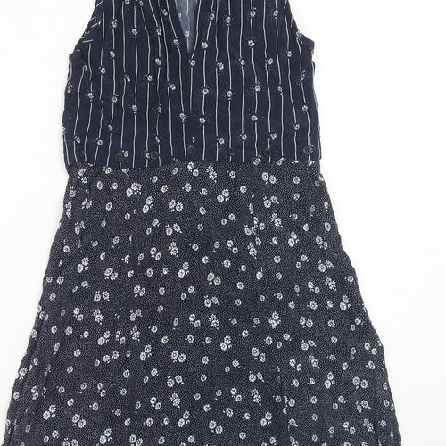Cooperative Womens Blue Geometric Viscose Skater Dress Size XS Round Neck Button