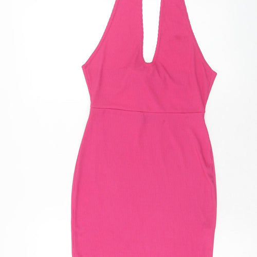 PRETTYLITTLETHING Womens Pink Polyester Mini Size 10 Halter Tie