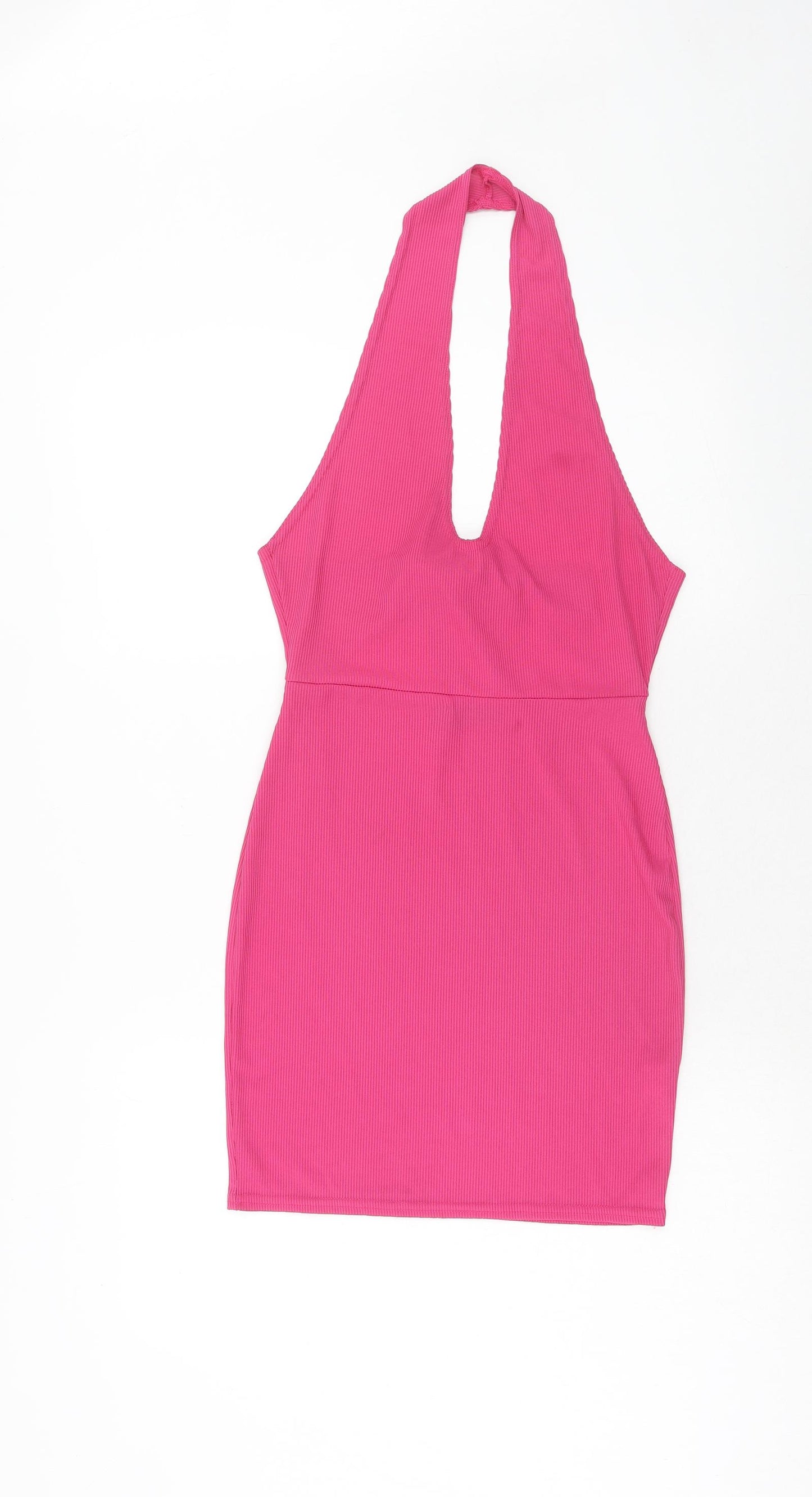 PRETTYLITTLETHING Womens Pink Polyester Mini Size 10 Halter Tie