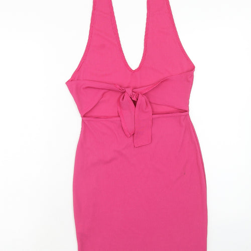 PRETTYLITTLETHING Womens Pink Polyester Mini Size 10 Halter Tie