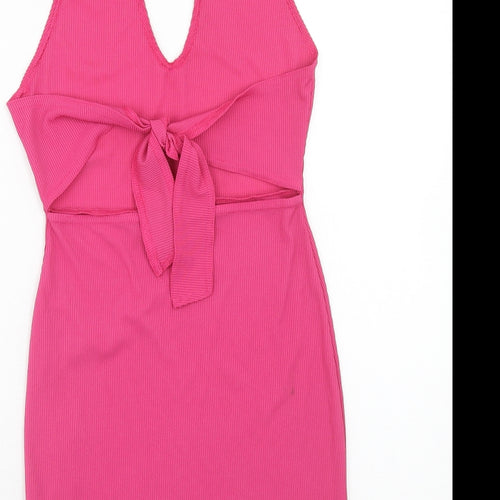 PRETTYLITTLETHING Womens Pink Polyester Mini Size 10 Halter Tie