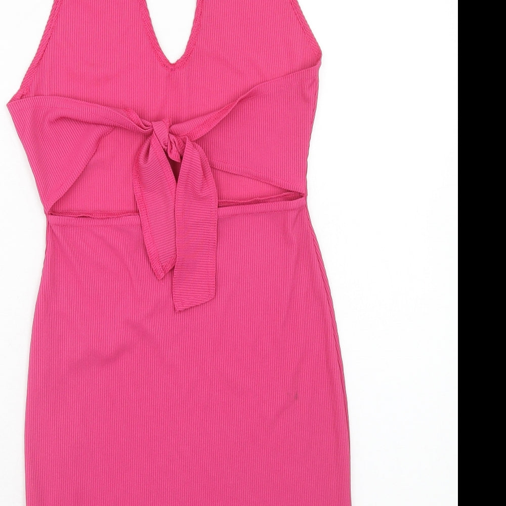 PRETTYLITTLETHING Womens Pink Polyester Mini Size 10 Halter Tie