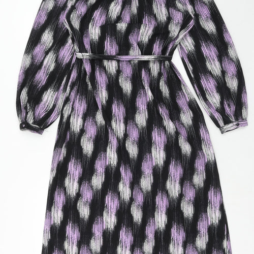 Marks and Spencer Womens Purple Geometric Polyester Shirt Dress Size 12 Collared Button