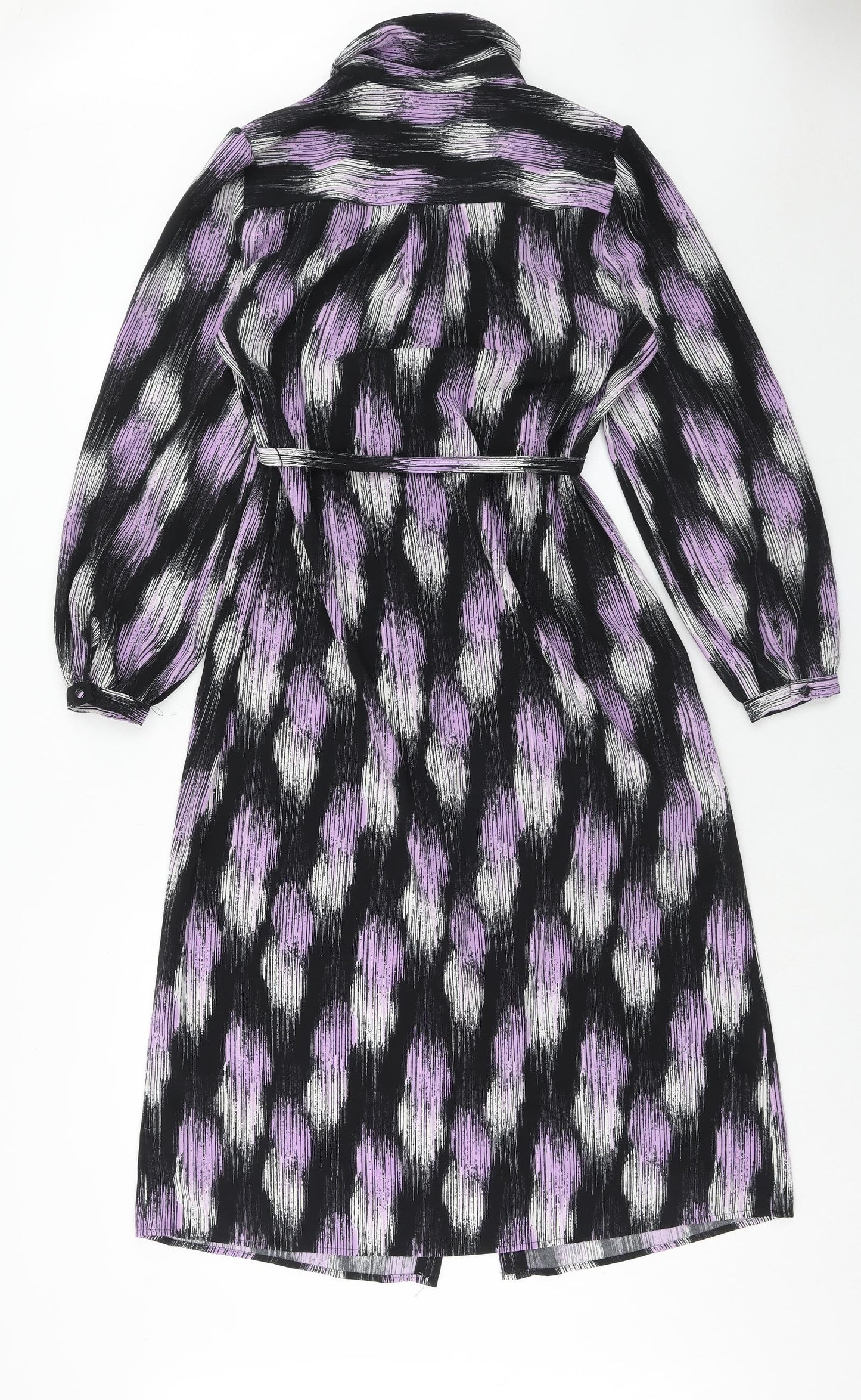 Marks and Spencer Womens Purple Geometric Polyester Shirt Dress Size 12 Collared Button
